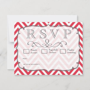 Poppy Red & White Chevron Wedding RSVP Cards