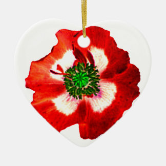 Poppy Red White Green heart ornament plain