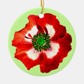 Poppy Red White Green ornament pale green