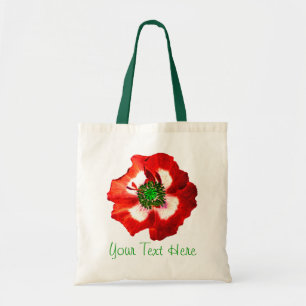 Poppy Red White Green 'Your Text' tote bag