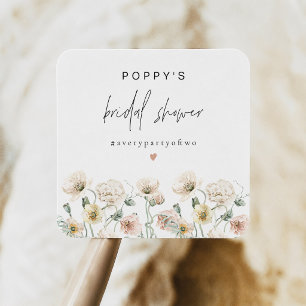 POPPY Rustic Pastel Wildflower Bridal Shower Square Sticker