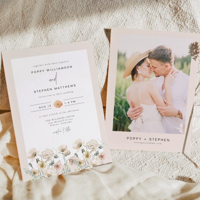 POPPY Rustic Watercolor Wildflower Photo Wedding Invitation (Creator Uploaded)
