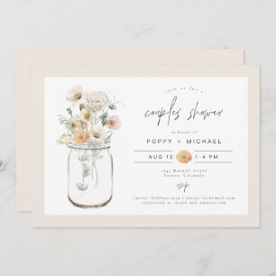 POPPY Rustic Wildflower Mason Jar Couples Shower Invitation