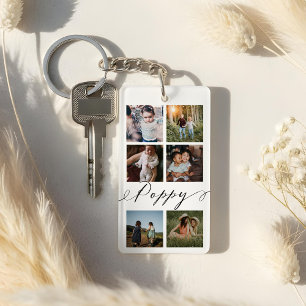 Poppy Script   Grandchildren Photo Grid Collage Key Ring