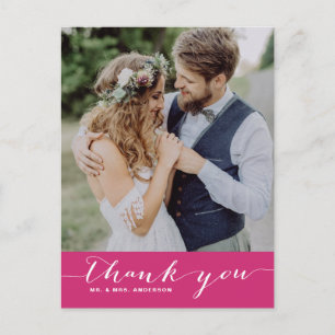 Poppy Script Wedding Thank You Vertical Postcard