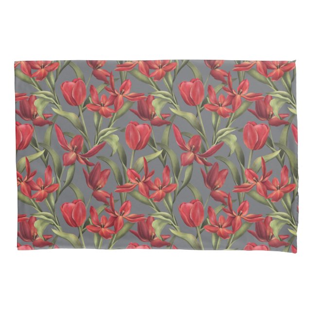 Poppy Seed background with Red Tulips Pillowcase (Front)