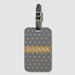 Poppy Seed Grey and Gold Polka Dots Luggage Tag