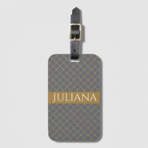 Poppy Seed Grey and Gold Quatrefoil Personalised  Luggage Tag