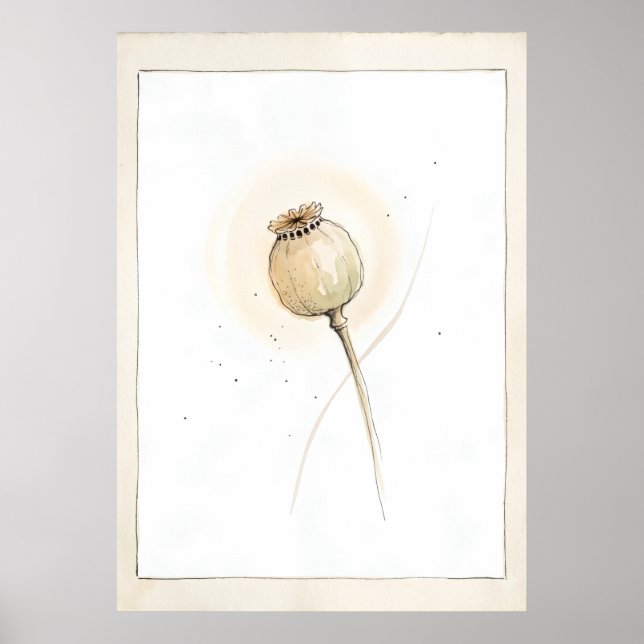 Poppy Seed Head Letting Go Botanical Wall Art (Front)