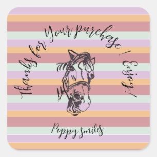  Poppy smiles candy stripes  Square Sticker