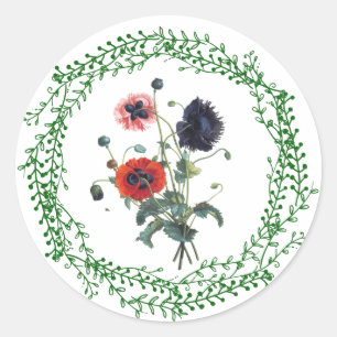 Poppy Sticker, Glossy, Small, 1½ inch (sheet of 2 Classic Round Sticker