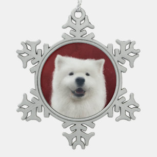 Poppy the samoyed snowflake pewter christmas ornament