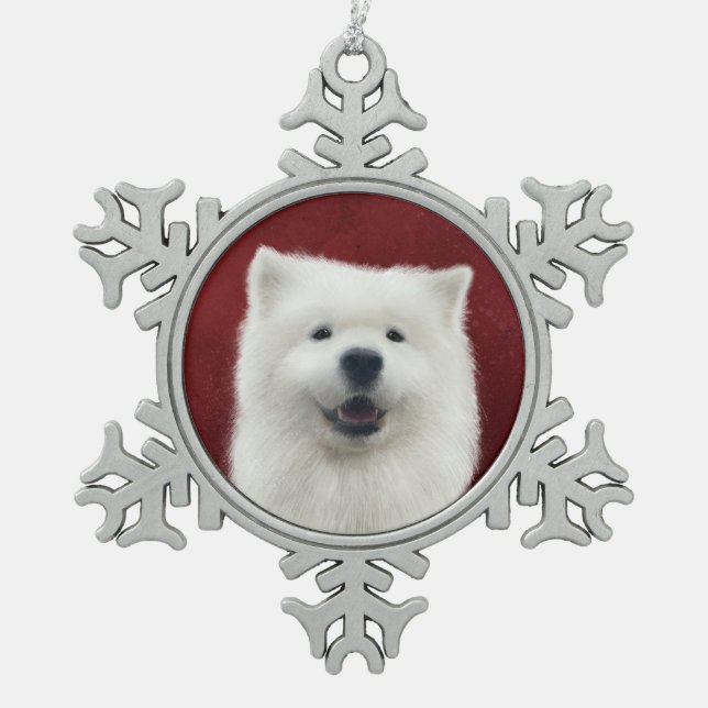 Poppy the samoyed snowflake pewter christmas ornament (Front)
