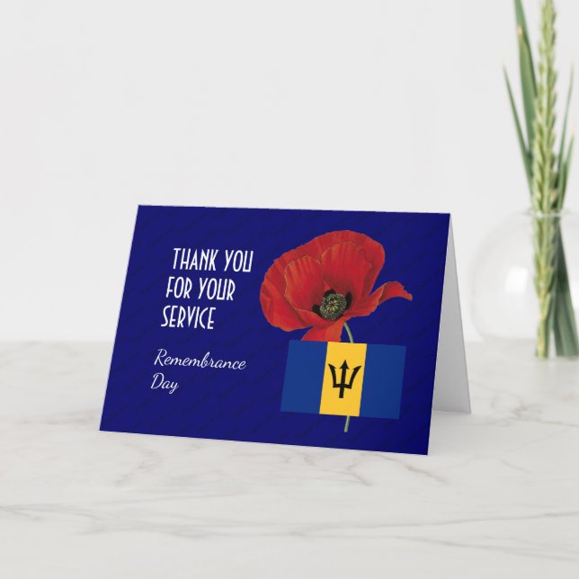 Poppy | Veterans | BARBADOS Flag | REMEMBRANCE DAY Thank You Card (Front)