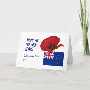 Poppy   Veterans   Remembrance   NEW ZEALAND Flag Thank You Card