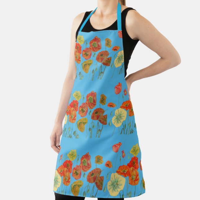 Poppy Watercolor Poppies Flower floral art Apron (Insitu)