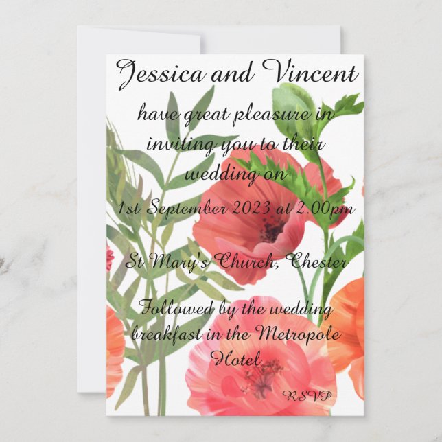 Poppy Wedding Invitation - can be personalized (Front)
