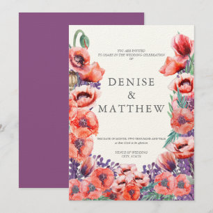 Poppy Wedding Invitation with Dahlia Back