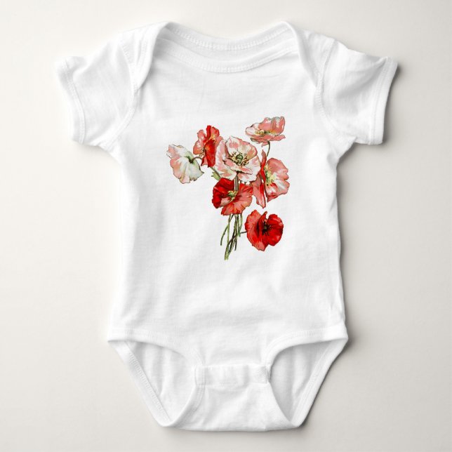 Poppy wild flower monogram baby bodysuit (Front)