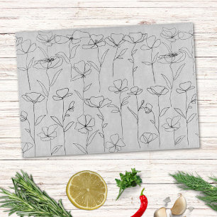 Poppy Wildflower Black and White Minimal Floral Cutting Board