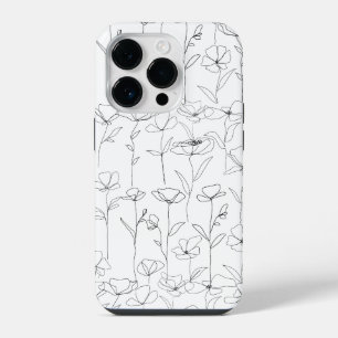 Poppy Wildflower Black and White Minimalist Floral iPhone 14 Pro Case