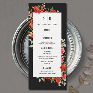 Poppy Wildflowers Monogram Dark Wedding Menu