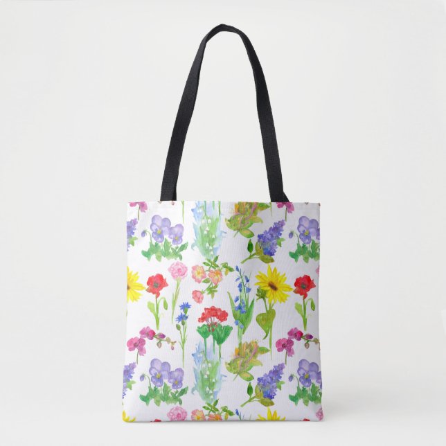 Poppy Wildflowers  Watercolor Flowers Botanical Tote Bag (Front)