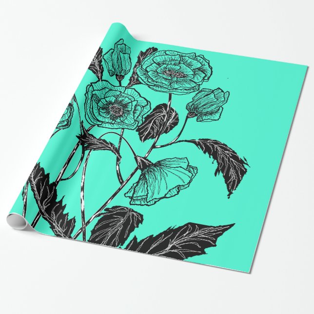 Poppy Wrapping Paper Turquoise - Choose Your Colou (Unrolled)