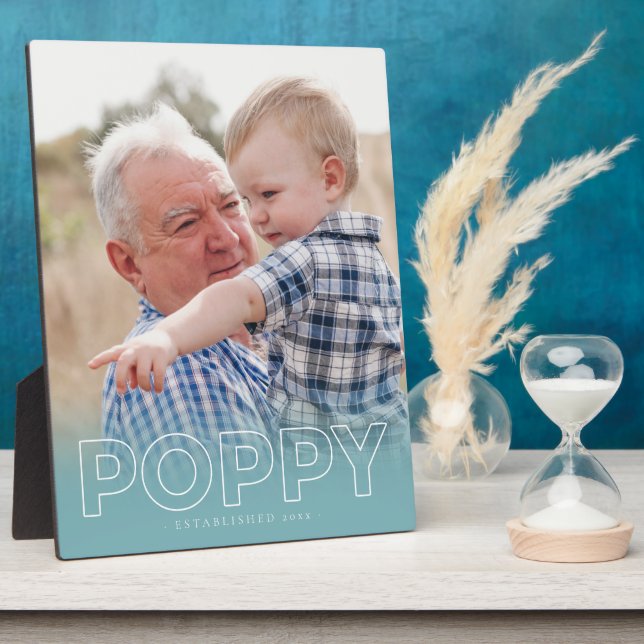 "Poppy" Year Established | Father's Day Photo Plaq Plaque (Side)