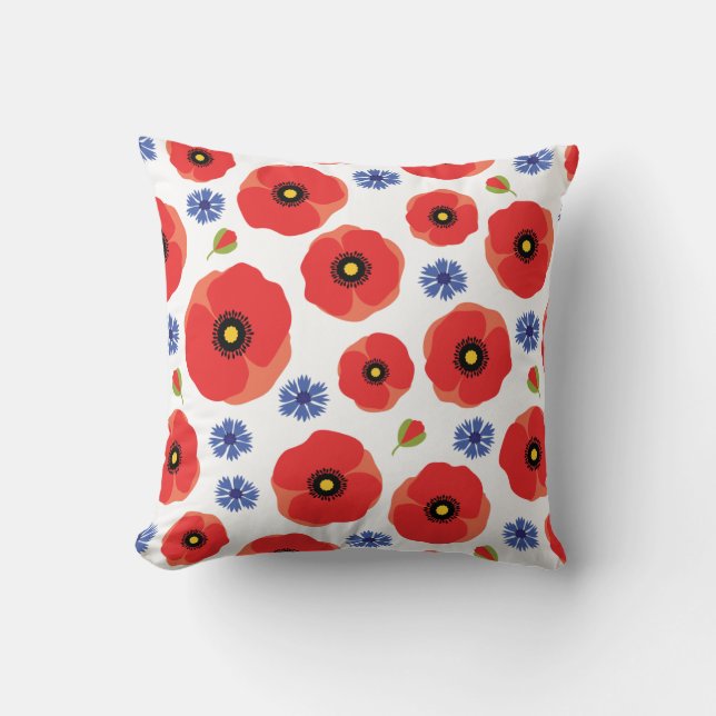 Poppys And Cornflowers Pattern Cushion (Front)