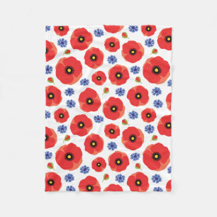 Poppys And Cornflowers Pattern Fleece Blanket