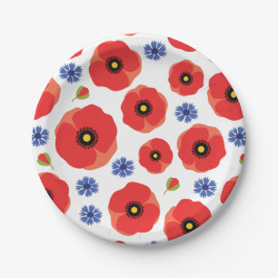 Poppys And Cornflowers Pattern Paper Plate
