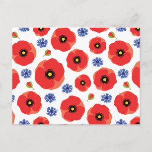Poppys And Cornflowers Pattern Postcard