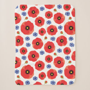 Poppys And Cornflowers Pattern Sherpa Blanket