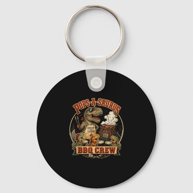 Pops a saurus bbq crew funny dinosaur dad gag joke key ring (Front)