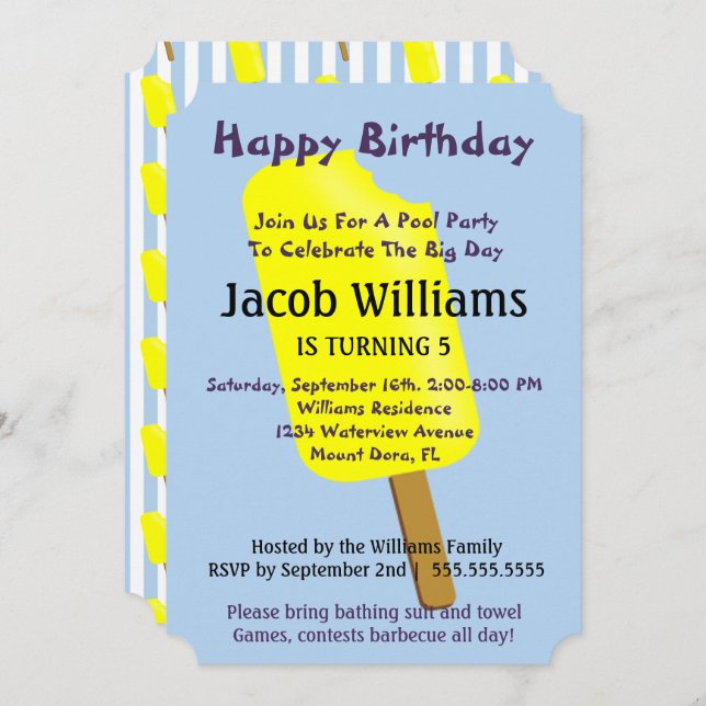 Pops and Ice Cream Birthday Party Invitation (Front/Back)