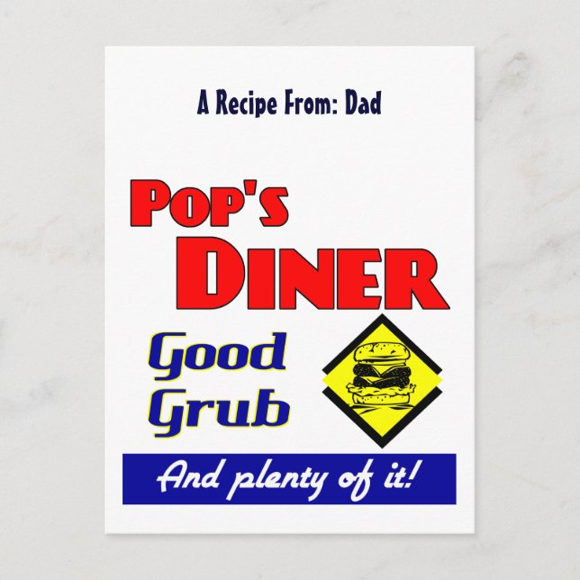 Pops Diner Retro Custom Recipe Card Postcard (Front)