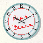 Pops Diner Retro Kitchen Wall Clock<br><div class="desc">Pops Diner in neon red letters on a fun cooking decor kitchen wall clock. Black numbers on a light teal background give this design a retro,  1950's restaurant look.</div>