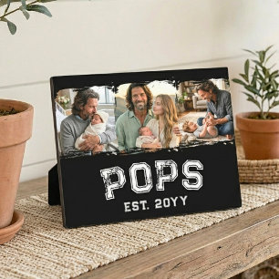 Pops Est Year 3 Photo Keepsake Varsity Style Plaque