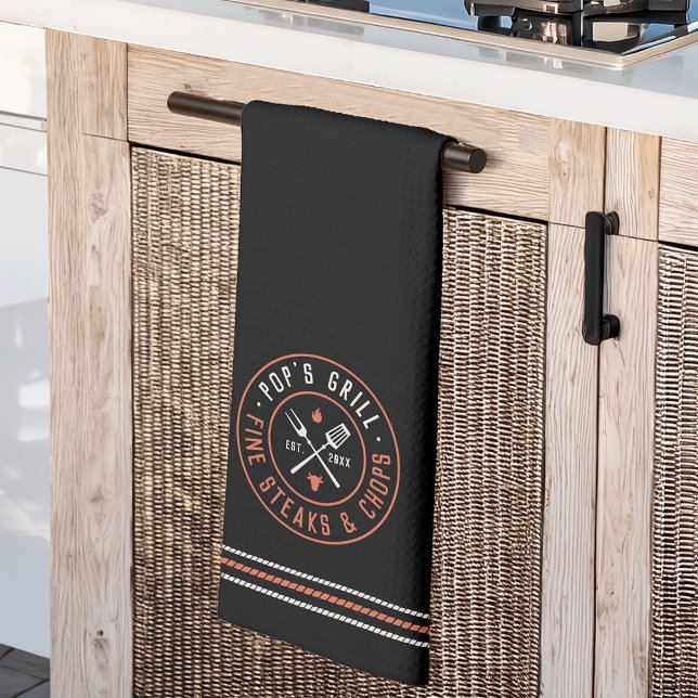 Pop's Grill Personalised Year Established Tea Towel (Creator Uploaded)