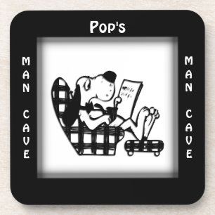 Pops Man Cave Personalized Square Coasters