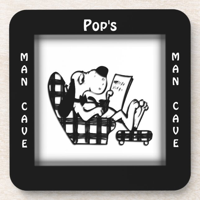 Pops Man Cave Personalized Square Coasters (Front)