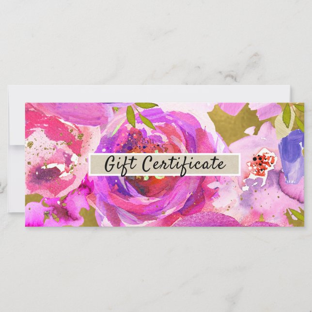 Pops Of Pink Purple Gold Floral Gift Certificate (Front)