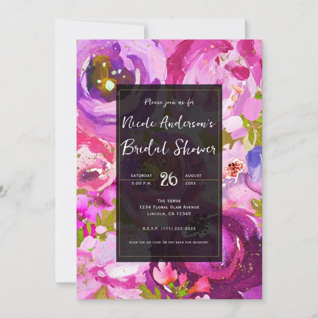 Pops of Pink & Purple Vibrant Floral Bridal Shower Invitation (Front)