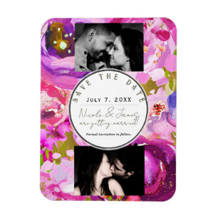 Pops of Pink & Purple Vibrant Floral Save the Date Magnet