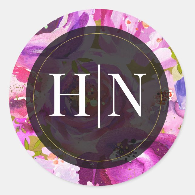 Pops of Pink & Purple Vibrant Floral Wedding Classic Round Sticker (Front)