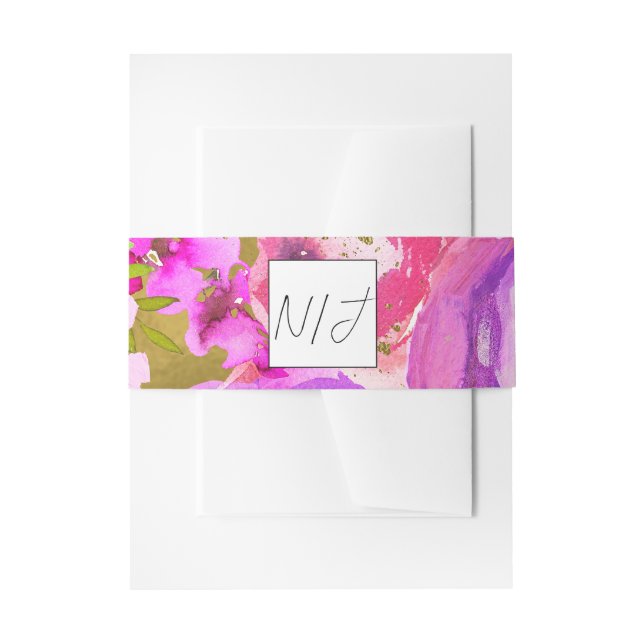 Pops of Pink & Purple Vibrant Floral Wedding Invitation Belly Band (Front Example)