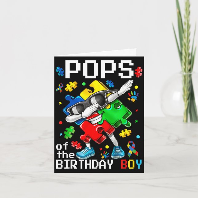 Pops of the bday boy autism awareness puzzle piece card (Front)