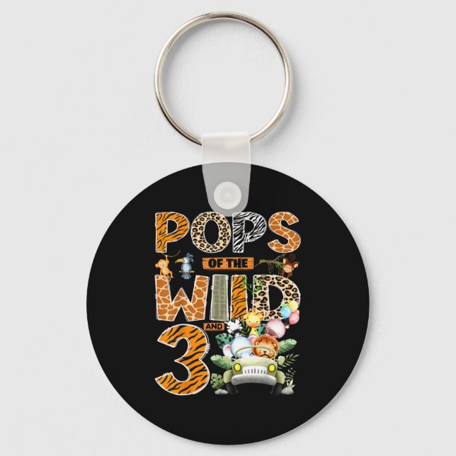 Pops of the wild three 3rd birthday boy safari key ring (Front)