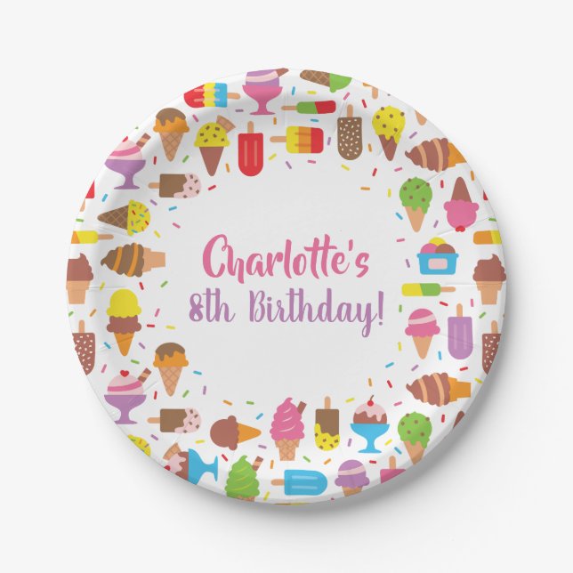 Popsicle and Ice Cream Girls Birthday Party Plates (Front)